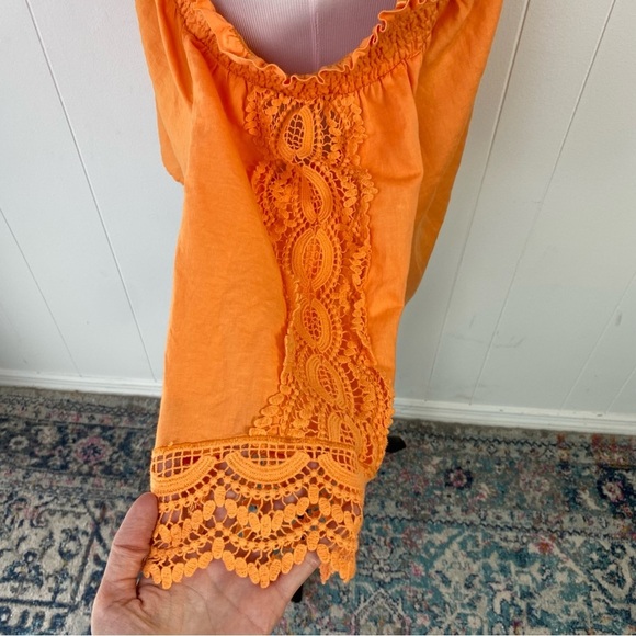 Chicos Bright Orange Linen Blend Off the Shoulder Peasant Top sz 2 / US 12-14 - Picture 5 of 10